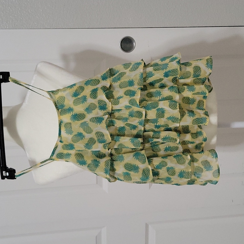 Cherrystyx Girls Ruffle Pineapple Tank Top Girls Size 14/16 Yellow and Green